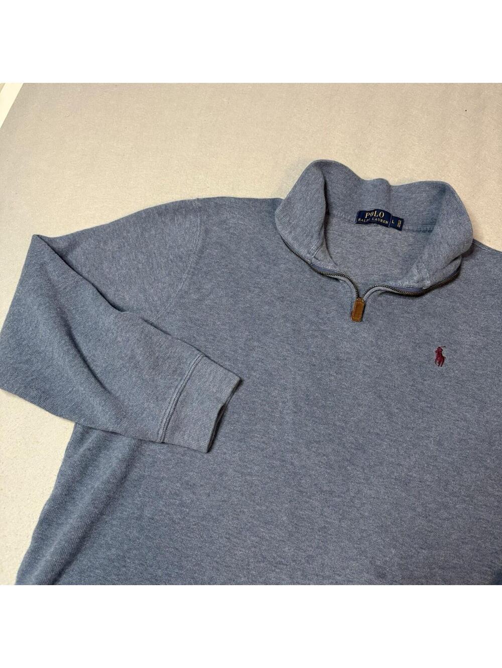 Polo Ralph Lauren Quarter Zip Pullover Men’s Large Blue Cotton Sweater Pony Logo